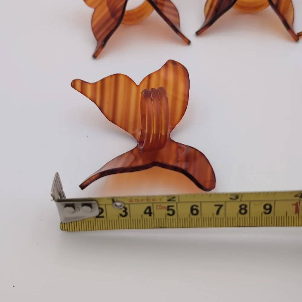 Vintage Acrylic Butterfly Napkin Rings Set 6 Amber Tortoiseshell Retro MCM